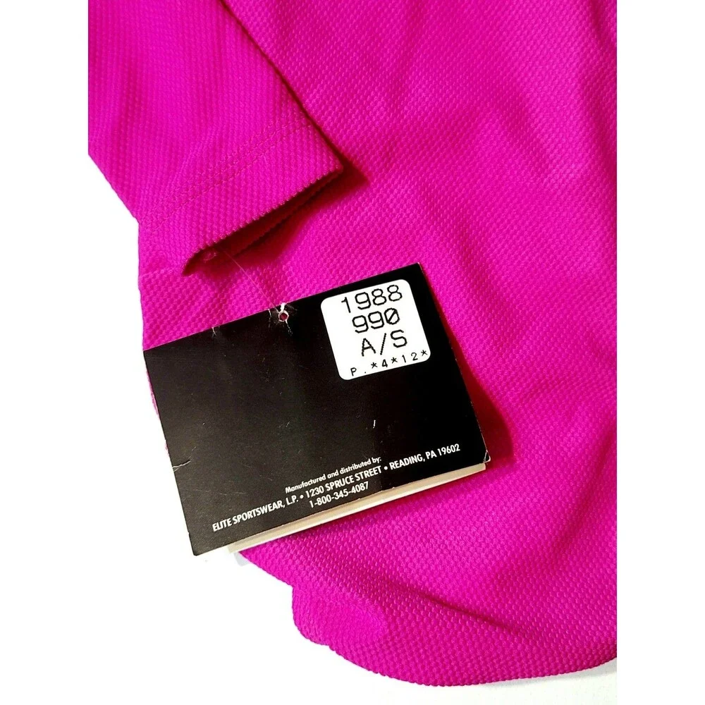 GK Elite VTG 90s AS Bright Pink Waffle Leotard Stretch Long Sleeve NWT Adult S